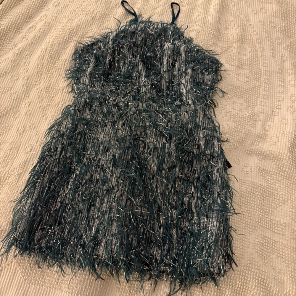 Lulu's Lurex Teal Tinsel Mini Dress NWT